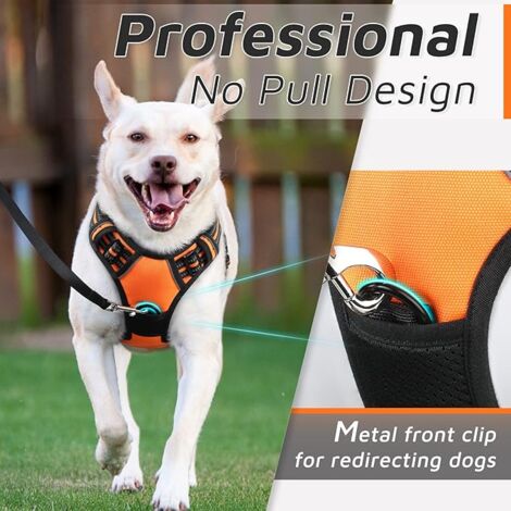Orange, L , Harnais Chien, Harnais Anti Traction pour Chien Réfléchissant Réglable, Facile à Mettre, avec Poignée Contrôle, Arnet pour Chien Respirant, Durable, Harnais pour Chien Moyen et Grand
