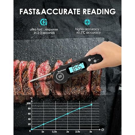 Christelle (noir) Thermomètre de cuisine numérique Thermomètre à viande à  lecture instantanée, sonde longue, thermomètre de four à double aimant à  grand écran pour viande, pâtisserie, barbecue, etc.