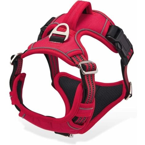 Harnais Chien Anti Traction Rouge S, Harnais pour Chien Grand Moyen Réfléchissant Réglable Gilet Chien avec Poignée Respirante Harnais Poitrine de Sport sans Traction