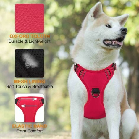 Harnais Chien Anti Traction Rouge S, Harnais pour Chien Grand Moyen Réfléchissant Réglable Gilet Chien avec Poignée Respirante Harnais Poitrine de Sport sans Traction
