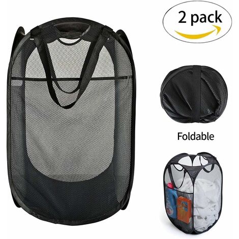 WD&CD 2PCS Paniers à Linge Pliables 36 * 36 * 58 Cm Noir, Paniers à Linge 2 Compartiments Pop