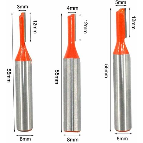 Coffret de forets pour perceuse 8mm Tige T-Slot Routeur Bits Set, 3pcs  T-Slot Fraise