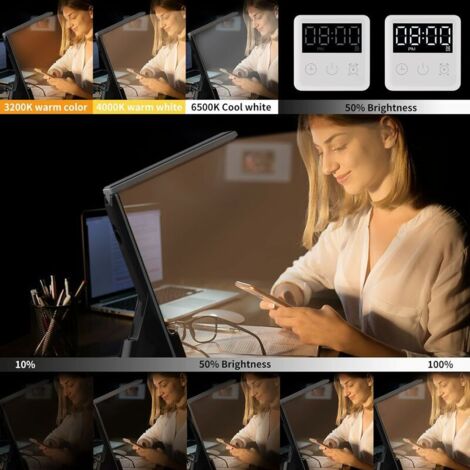 Lampe Bureau LED Générique - Pliable, 4 Couleurs, Minuterie, Port USB, Contrôle Tactile