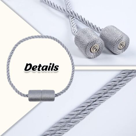 4 PIÈCES Supports à boucles pour rideaux, Embrasses de rideau magnétiques, Boucles de corde de