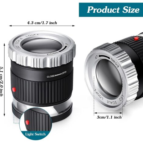 10x Loupe à Distance Focale RéGlable Loupe,Grossissement Pliable Avec LumièRe Avec 8 LumièRes LED Pour Pierres PréCieuses, Bijoux, PièCes De Monnaie, Timbres