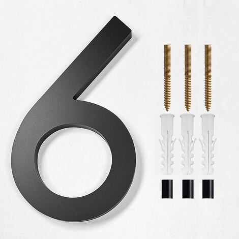 Numéro de maison moderne brossée - 5 pouces, hauteur 125 mm, acier inoxydable massif noir(numéro 6 Un)