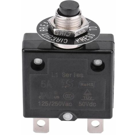 Disjoncteur 18A Interrupteur thermique de réinitialisation en option, 125-250V AC 50V DC Disjoncteur à bouton-poussoir de protection contre les surcharges de courant