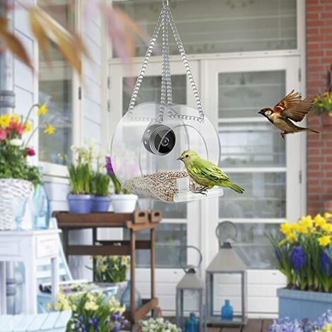 Mangeoire à Oiseaux avec Caméra Intelligente, Mangeoire à Oiseaux Suspendue pour L'Extérieur, Surveillance en Temps Réel des Mangeoires à Oiseaux Suspendues pour Le Jardin