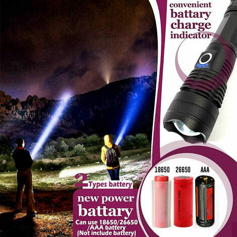 Affichage de la puissance de la torche Longue portée P70 Zoom télescopique  Night Rider Light Lampe de poche rechargeable par USB (Style 1)