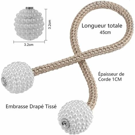 Lot de 6 Embrasses de Rideaux, Embrasses Rideau Aimantée Fenêtre à Billes Faux Perles Boucle de Rideau Pince pour Décoration de Bureau Maison (Beige)