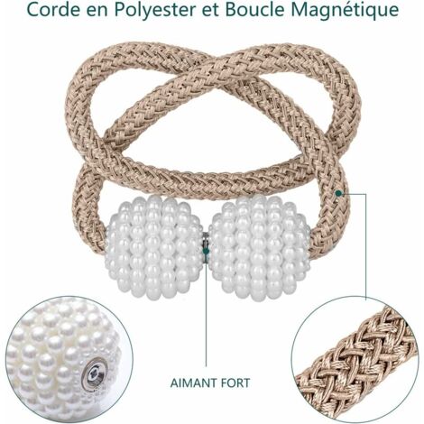 Lot de 6 Embrasses de Rideaux, Embrasses Rideau Aimantée Fenêtre à Billes Faux Perles Boucle de Rideau Pince pour Décoration de Bureau Maison (Beige)