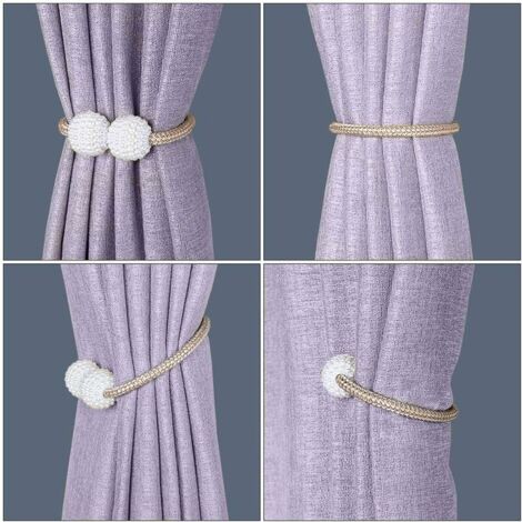 Lot de 6 Embrasses de Rideaux, Embrasses Rideau Aimantée Fenêtre à Billes Faux Perles Boucle de Rideau Pince pour Décoration de Bureau Maison (Beige)