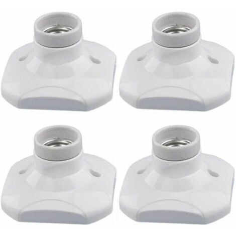 lot de 4 Douille d'ampoule LED E27, douille E27 en céramique et base en plastique, douille murale E27, douille E27 blanche avec anneau pour éclairage d'entrée/plafonnier/balcon
