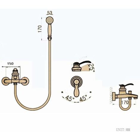 Robinet Baignoire Mural Rohl Amahle – Or – Laiton – Garantie à Vie (TAM08W3AG / AM81DWWSIWAG)