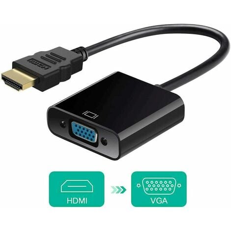 Noir) HDMI vers VGA, adaptateur HDMI vers VGA, convertisseur vidéo
