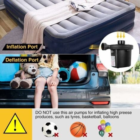 Gonfleur Pompe à air électrique, dégonfleur électrique 2 en 1, pompe à air portable rapide, gonfleur électrique avec 3 buses pour matelas pneumatique, adapté pour matelas, lit à eau, gonfleur marin