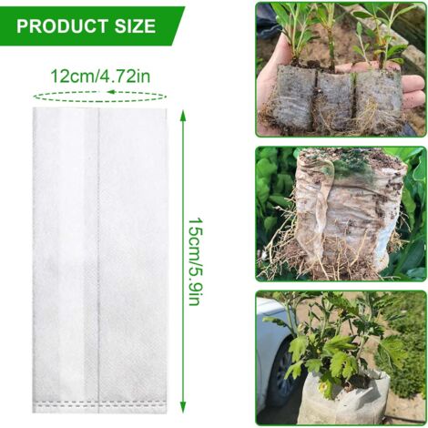 300 sacs à plantes non tissés - 12cm x 15cm, sacs à semis biodégradables, pots à semis en tissu, sacs à semis pour serre pour les jardins domestiques, pour les tomates, les fleurs, les plantes, etc