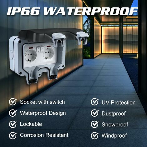 avec interrupteur à clé) Prise extérieure étanche IP66 - Résistante aux  intempéries - Prise de jardin anti-poussière 