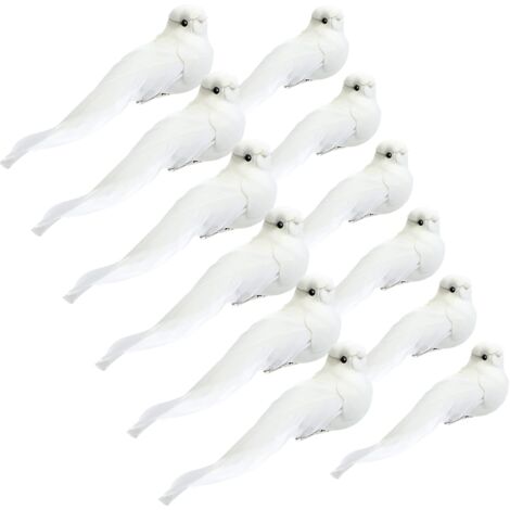 Lot De 12 Colombes à Plumes Blanches Avec Pinces Argentées - Décorations Artisanales