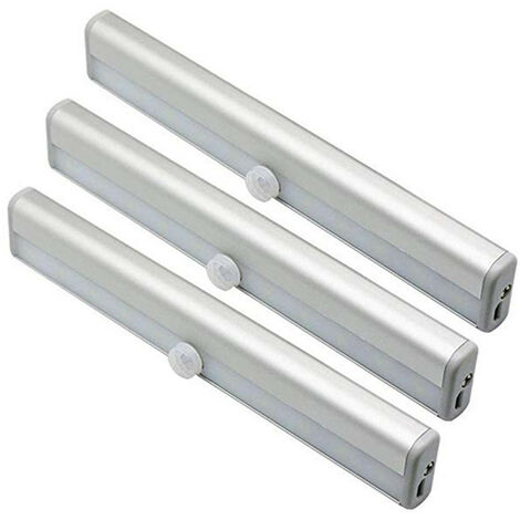 Lot de 3 lumières LED avec détecteur de mouvement pour armoire, 10 spots LED sans fil, lumières LED pour armoire, éclairage LED alimenté par batterie avec bandes magnétiques, veilleuse pour enfants, e