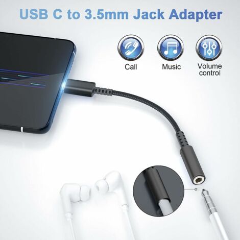Câble USB C vers 3,5mm Jack 1M, USB C vers Auxiliaire Prise Jack