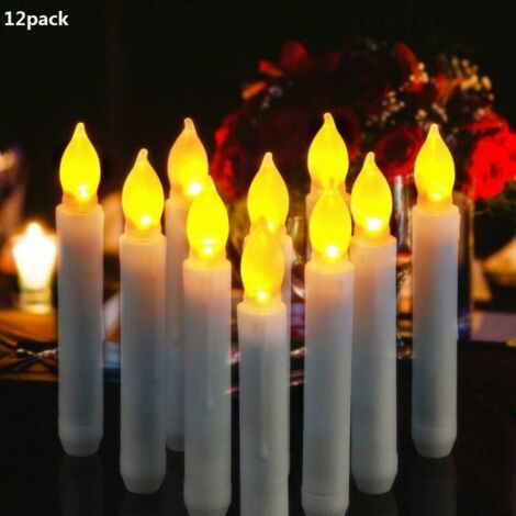 Bougies LED – Longues bougies Menorah – Lot de 12 bougies sans flamme alimentées par piles AA 16,5 x 2 cm pour fête, mariage, décoration de Noël, lumières ambiantes