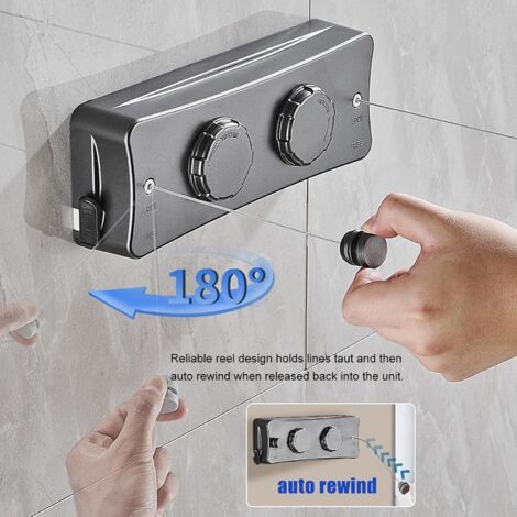 Corde à Linge Rétractable, Fil a Ligne Retractable Murale avec 2 x 5M Ligne en Acier Inoxydable, Fil Linge Extensible Réglable pour Intérieur et Extérieur