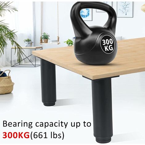 18 à 33 cm Pied de meuble en acier inoxydable réglable en hauteur - Noir - Épaissir - Pieds de meuble en acier - Pieds de meuble ronds avec tournevis - Pour armoire, table, canapé, lit