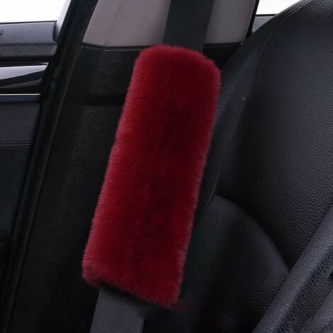 2pcs (vin rouge) couvercle de ceinture de sécurité de voiture en fourrure  en peluche épaule épaule