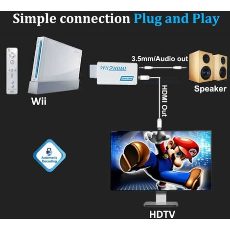 Adaptateur Wii vers Hdmi, connecteur convertisseur Wii vers Hdmi prend en  charge tous les modes d'affichage Wii