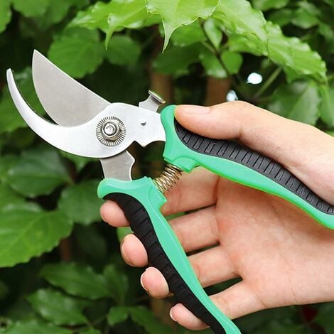 Sécateur de Jardin 18 cm - revêtement des branches en cuir VERT