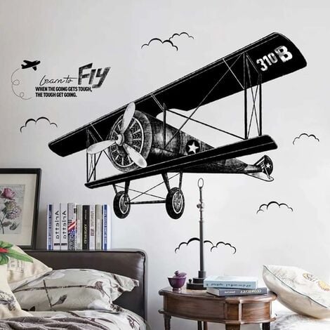 noir (130x93 cm) stickers muraux garçon rétro affiche nuages autocollants  décoratifs I sticker mural pour salon