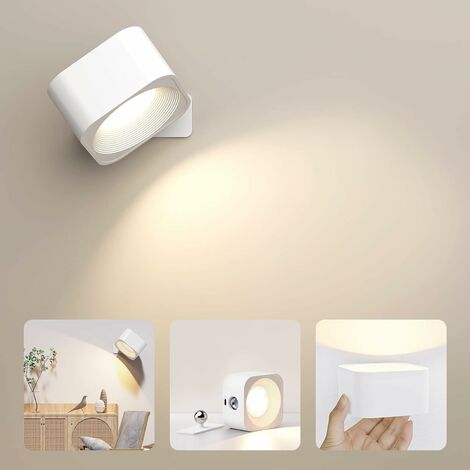 Applique Murale Chambre,3 Luminosité Lampe Murale Sans Fil avec Lumière  Chaude/Naturelle/Blanche,Commande Tactile