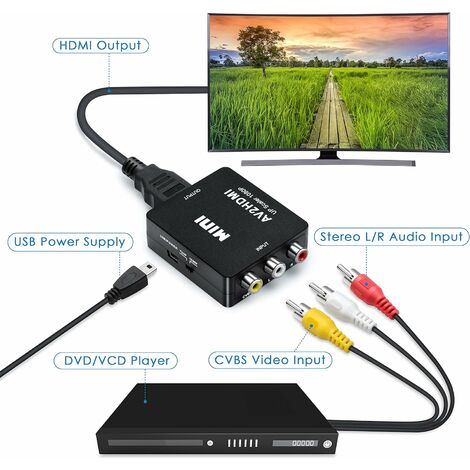 Adaptateur RCA vers HDMI, convertisseur audio et vidéo AV vers HDMI prenant  en charge 1080P avec