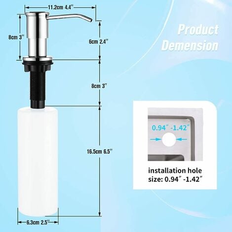 Distributeur de Savon Encastrable Or brossé, Distributeur Savon Evier Cuisine, Distributeur Savon Integre avec Bouteille 500ML et Ensemble de rallonge de 1,2 m, Recharge du Haut