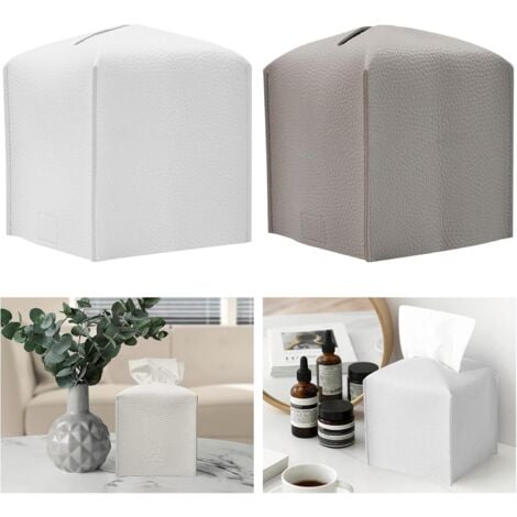 Boîte à mouchoirs carrée en cuir PU, boîte à mouchoirs moderne étanche avec sangle inférieure, boîte à mouchoirs décorative pliable, boîte à mouchoirs 2 pièces