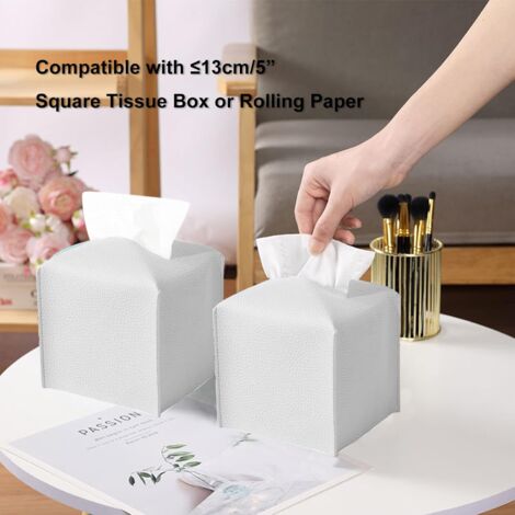 Boîte à mouchoirs carrée en cuir PU, boîte à mouchoirs moderne étanche avec sangle inférieure, boîte à mouchoirs décorative pliable, boîte à mouchoirs 2 pièces