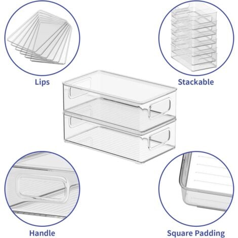 4 Boite Rangement Frigo avec Couvercle, sans BPA Organisateur Frigo en Plastique, Transparent Empilable Organisation Frigo pour Cuisines, Réfrigérateur, Armoires