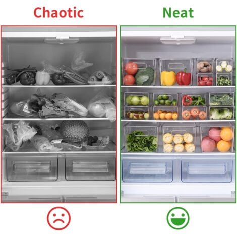 4 Boite Rangement Frigo avec Couvercle, sans BPA Organisateur Frigo en Plastique, Transparent Empilable Organisation Frigo pour Cuisines, Réfrigérateur, Armoires