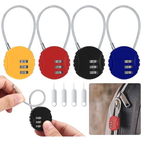 2 Cadenas à Code 3 Chiffres En Forme De Cœur - Câble Antivol, Pour Valises, Sacs, Casiers - Couleurs Rose Et Bleu