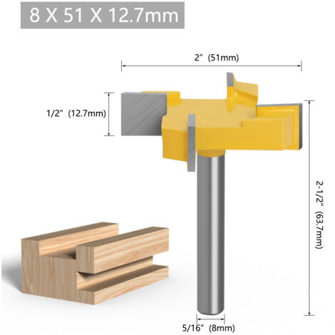 Fraise à raboter, 8mm Tige Routeur Bit, Fraise à aplatir, Fraise à plaque, Fraise à bois pour défonceuse, T Forme Routeur, pour le travail du bois en surface