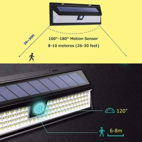 Lampe solaire extérieure, 118 Led avec 2 têtes, lampe de sécurité solaire pour l'extérieur avec détecteur de mouvement, lampe de sécurité solaire pour l'extérieur pour la porte d'entrée