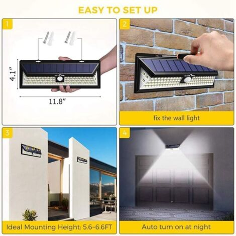 Lampe solaire extérieure, 118 Led avec 2 têtes, lampe de sécurité solaire pour l'extérieur avec détecteur de mouvement, lampe de sécurité solaire pour l'extérieur pour la porte d'entrée