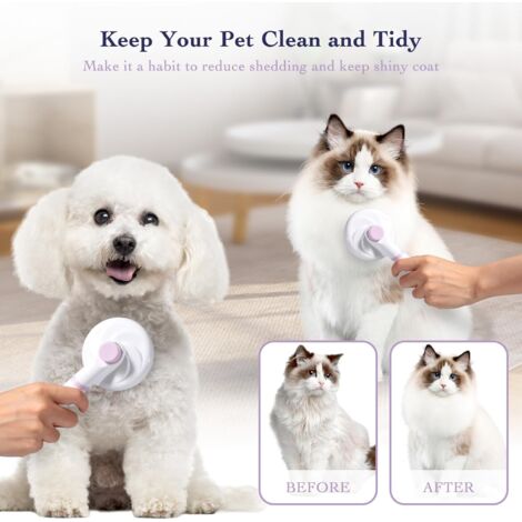 Brosse pour Chiens et Chats,Brosse pour Chaton,Brosse Autonettoyante Pour Animaux de Compagnie, Peignes de Massage Pour Chats et Chiens à Poils Courts, Moyens et Longs - Violet