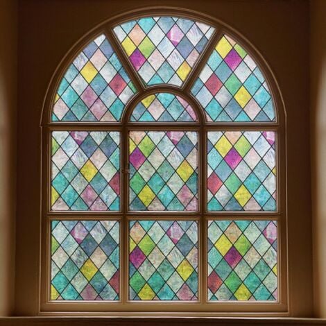 Film de confidentialité pour vitrail, Film de confidentialité pour fenêtre, teinté coloré en Treillis, Autocollants en Verre Arc-en-Ciel pour la Maison