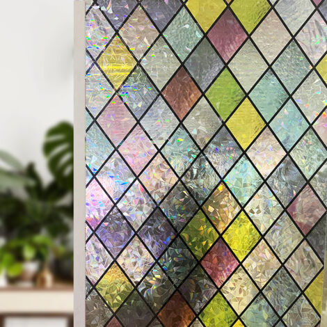 Film de confidentialité pour vitrail, Film de confidentialité pour fenêtre, teinté coloré en Treillis, Autocollants en Verre Arc-en-Ciel pour la Maison
