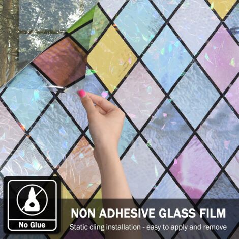 Film de confidentialité pour vitrail, Film de confidentialité pour fenêtre, teinté coloré en Treillis, Autocollants en Verre Arc-en-Ciel pour la Maison