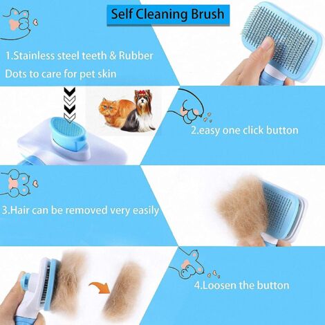 Brosse pour animaux de compagnie - Brosse pour chien et chat - Brosse pour animaux de compagnie - Brosse pour poils longs et courts - Brosse nettoyante avec un bouton