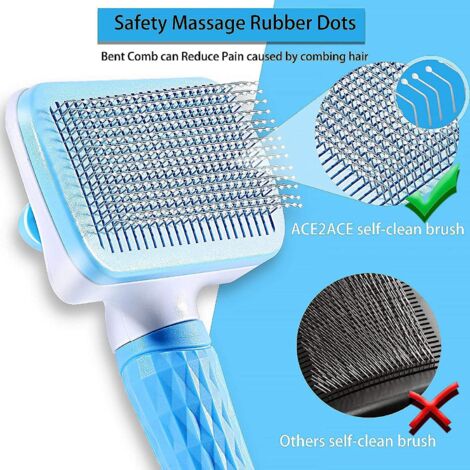 Brosse pour animaux de compagnie - Brosse pour chien et chat - Brosse pour animaux de compagnie - Brosse pour poils longs et courts - Brosse nettoyante avec un bouton