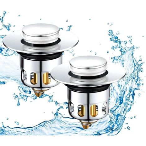 2 Bouchons De Lavabo Universels Pop-Up Avec Filtre - Anti-Bouchons 34-40mm - Pour Cuisine, Salle De Bain